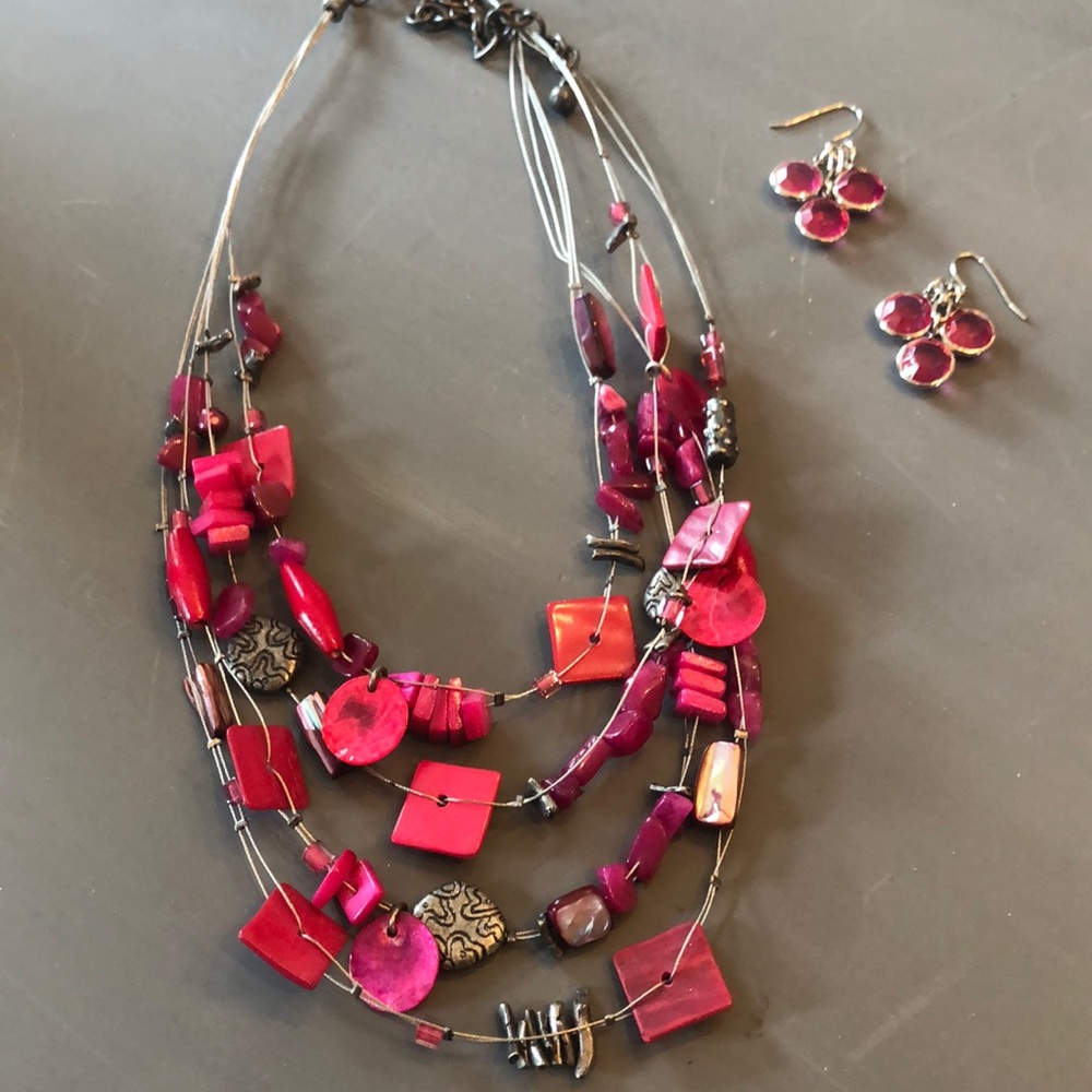 Chico’s pink necklace and earrings